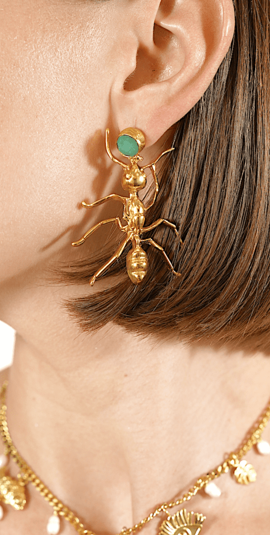Golden Ant Statement Earrings - Aquadan.co