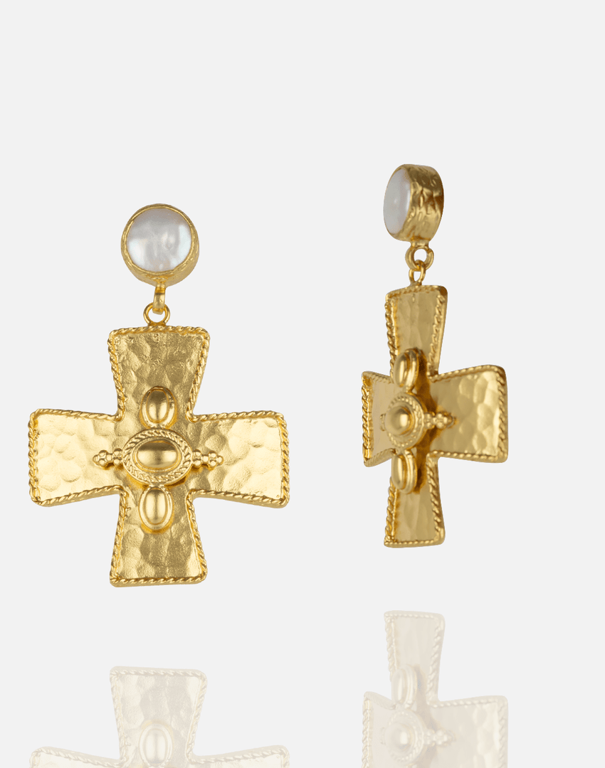 Golden Hammered Cross Earrings - Aquadan.co