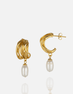Cargue la imagen en el visor de la galería, Golden Wave Pearl Hoops - Aquadan.co