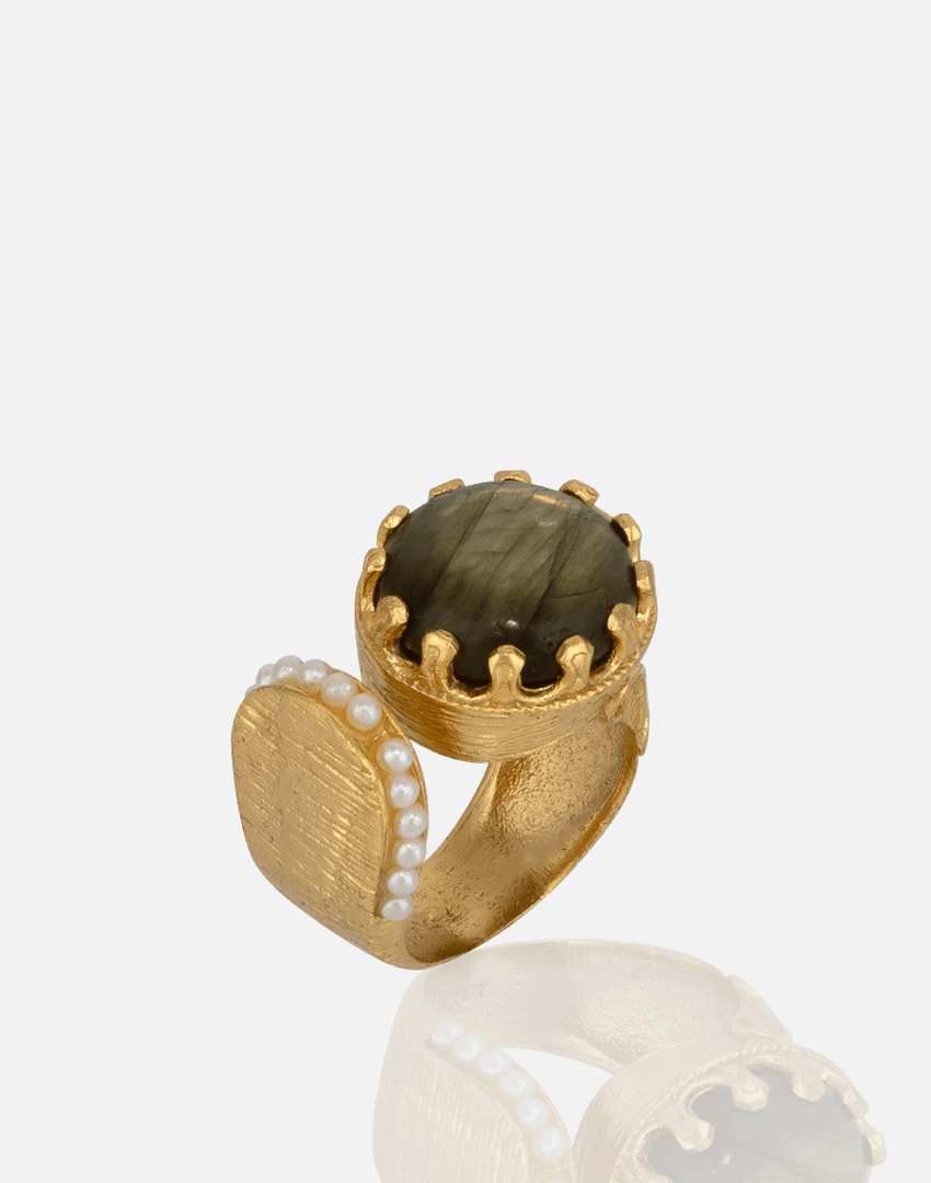 Turquoise and Labradorite Sultan Ring Adjustable - Aquadan.co